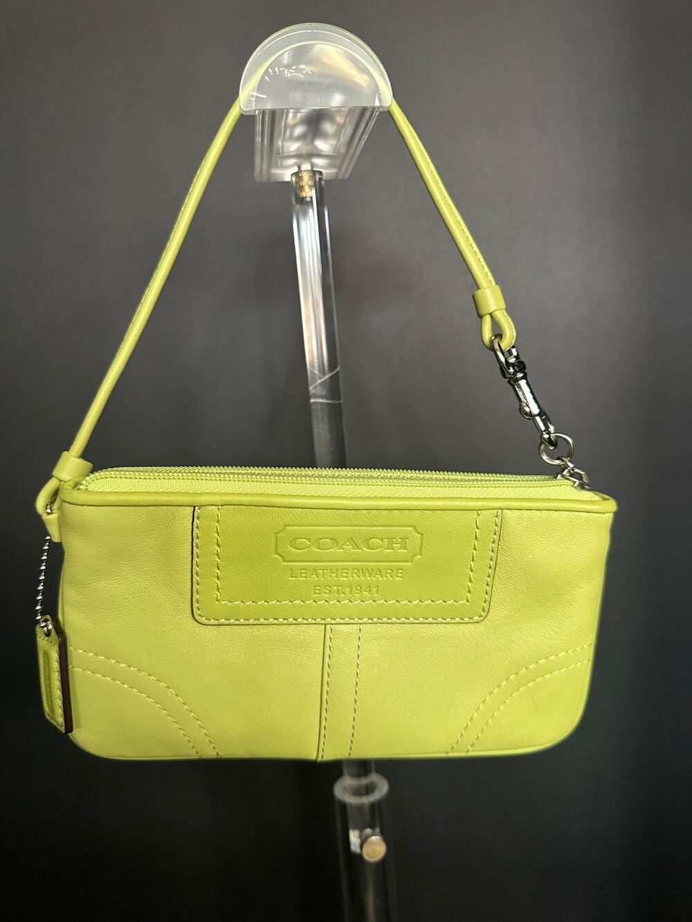 Coach Leatherware Est. 1941 Lime Green Leather Wristlet Pouch YKK Silver Hardwar